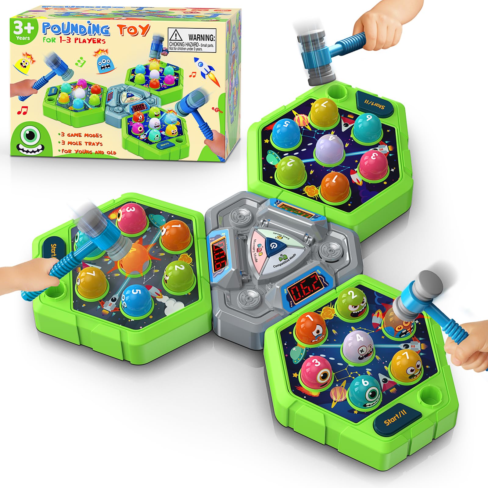 Photo 1 of Whack Game Mole for Toddlers, Toys for 3-12 Year Old Boys Girls, Interactive Educational Multiplayer Toys with 3 Modes & 3 Hammers, Sound & Light, Birthday Xmas Gifts for 3 4 5 6 7+ Year Old Boys Girl