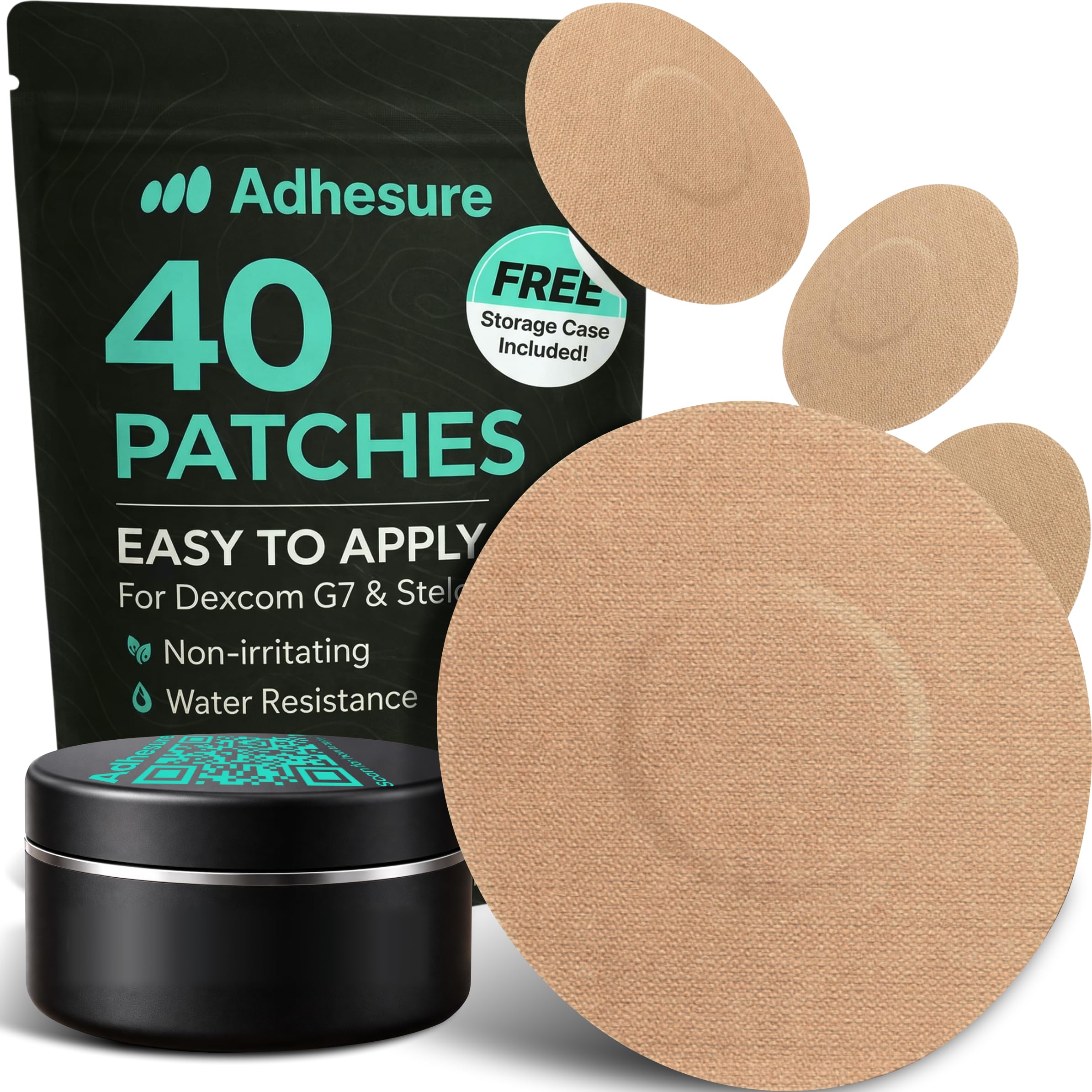 Photo 1 of Adhesure Adhesive Patches for Dexcom G7 & Stelo CGM that Stay for 10-15 Days - Sweatproof & Waterproof Over Patches - Overpatches for Continuous Glucose Monitor Sensor Protection, Tan - 40 Patches