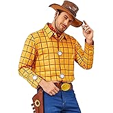 Woody Shirt for Men Woody Vest Cowboys Halloween Cosplay Costume Adult Long Sleeves Plaid Button Down Shirt