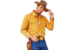 PAINEOMN Woody Shirt for Men Woody Vest Cowboys Halloween Cosplay Costume Adult Long Sleeves Plaid Button Down Shirt