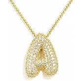AGGRAD Bubble Letter Necklace, 14k Gold/Silver Balloon Initial Diamond Pendant Chain Necklace Dainty Pave Jewelry Gift for Women