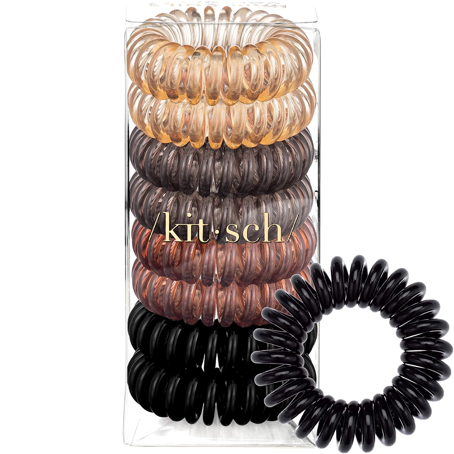 Kitsch Spiral Hair Ties, Coil Hair Ties, Phone Cord Hair Ties, Hair Coils - 8 Pcs, Brunette : Beauty