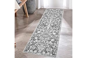 Pauwer Vintage Flower Runner Rug, Distressed Medallion Area Rug, Washable Carpet Runner for Kitchen Living Room Bedroom Entryways Hallways (Grey, 2'x6' Ft)