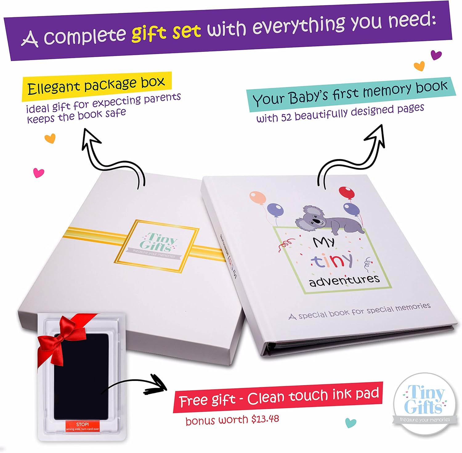 First 5 Years Baby Memory Book + Clean-Touch Ink Pad + Gift Box. Record Your Girl or Boy Photos & Milestones. Keepsake Journal | Scrapbook | Photo Album. Modern Baby Shower Gift for Expecting Parents : Baby