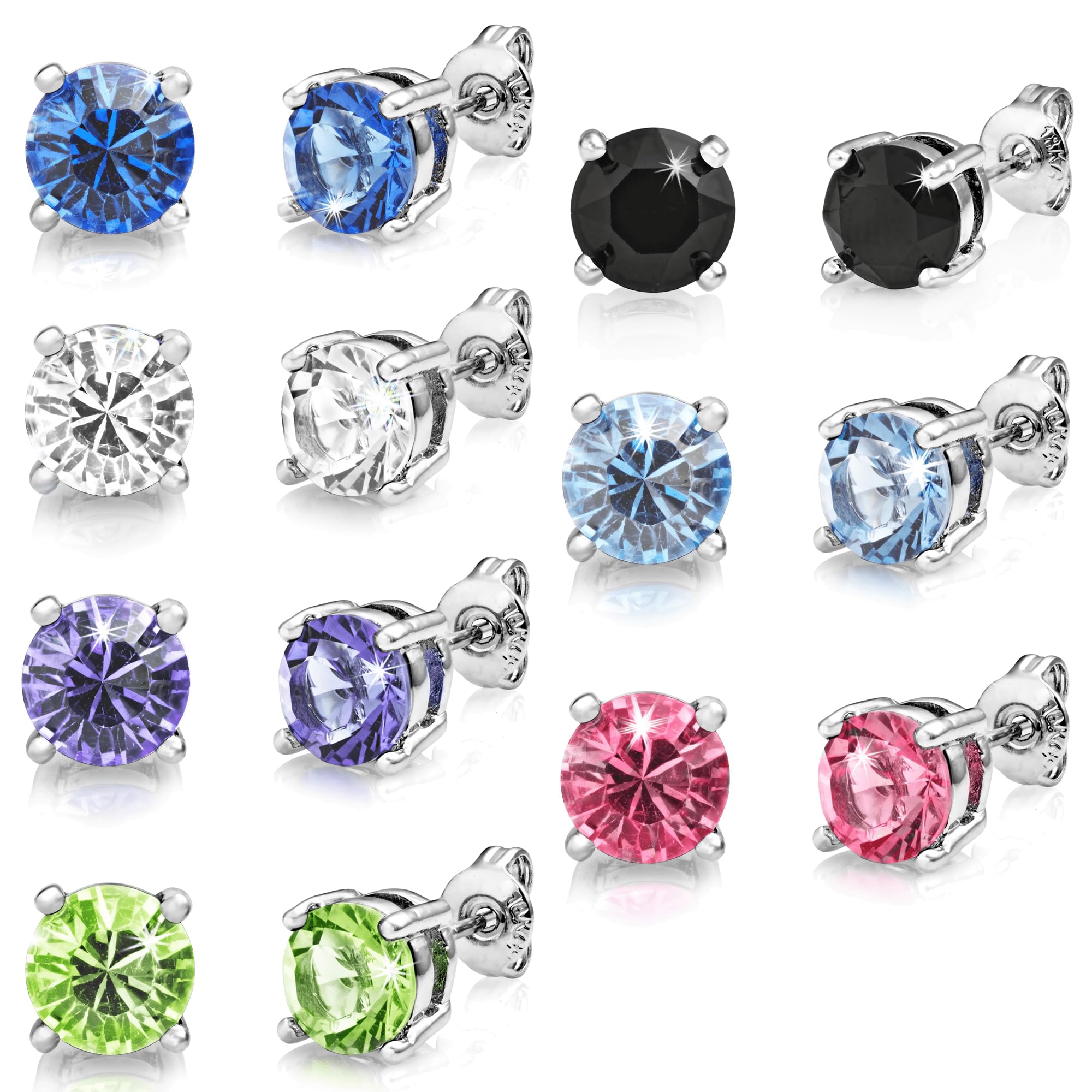 Philip Jones Seven Pack of Solitaire Earrings Created with Zircondia® Crystals