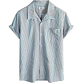 VATPAVE Mens Casual Striped Shirts Short Sleeve Button Down Summer Shirts Regular Fit Beach Shirts with Pocket