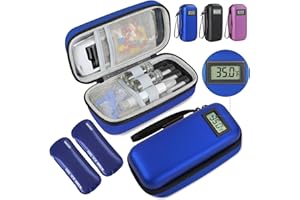 MEDINEED Insulin Cooler Travel Case, Portable Temperature Display Medicine Travel Cooler, Diabetes Case with 2 Reusable Ice Packs TSA Approved for Diabetic Supplies Patent Pending (Blue)