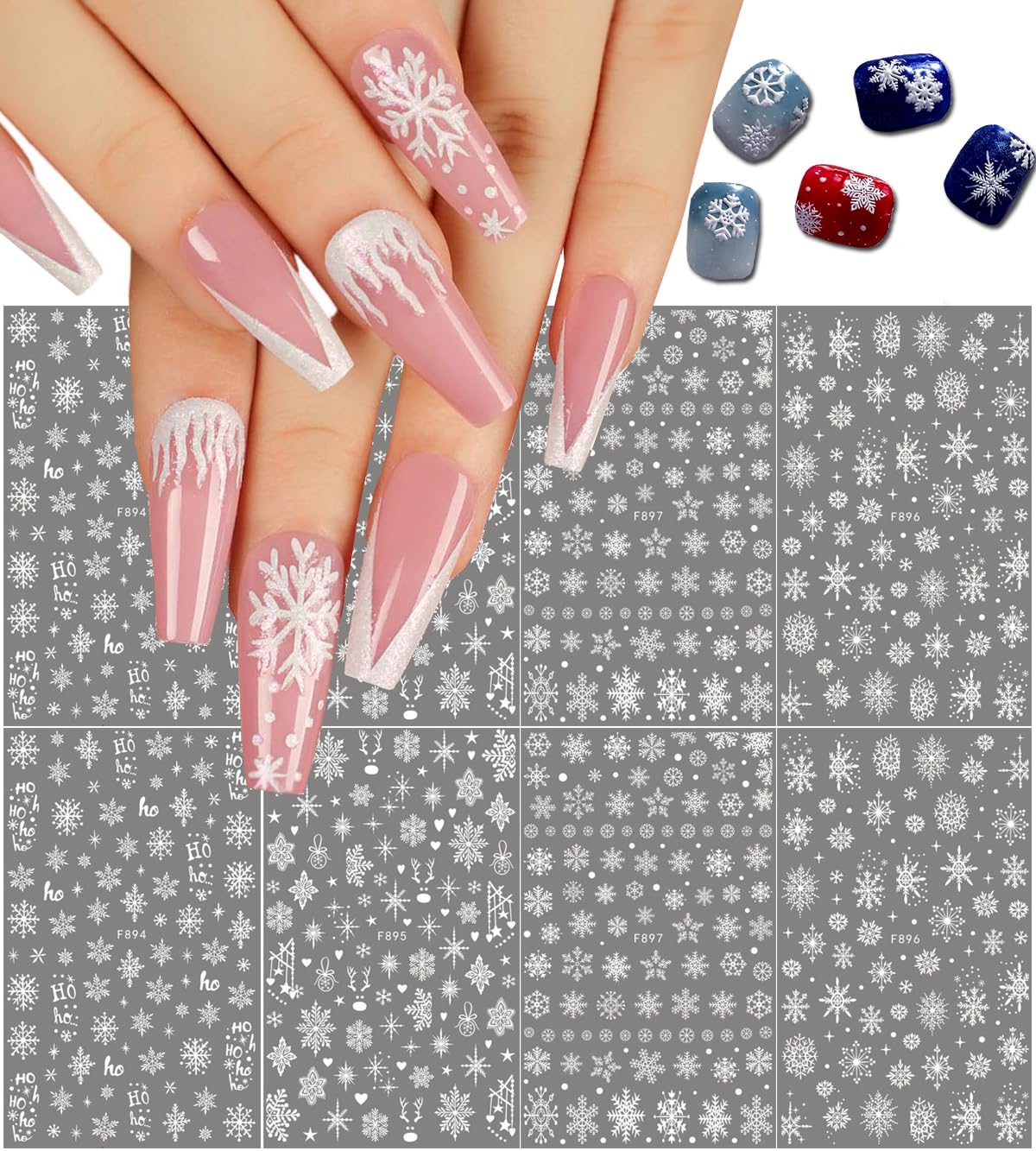 Snowflake Nail Art Stickers Decals - 8 Sheets 3D