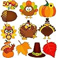 Joy Bang Fall Bulletin Board Decorations, 50 Pcs Autumn Fall Cutouts Pumpkin Leaves Turkey Cutouts for Classroom School Thanksgiving Bulletin Board Decorations Decor