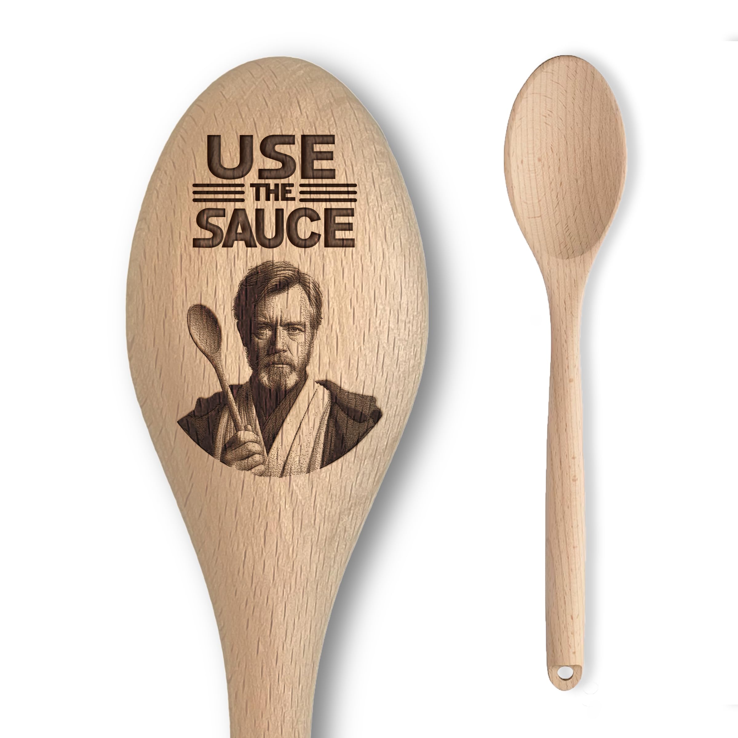 Space Wars OBI Inspired Wooden Spoon – “Use The Sauce” Inscription – Funny Parody Cooking Baking Gift for Men & Women - Unofficial Fan Item (Use The Sauce)