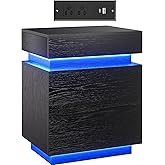 COWMOU LED Nightstand with Charging Station, Sliding Top Storage, 2 Outlets and USB-A/C Ports, Modern Drawers Night Stand, Be