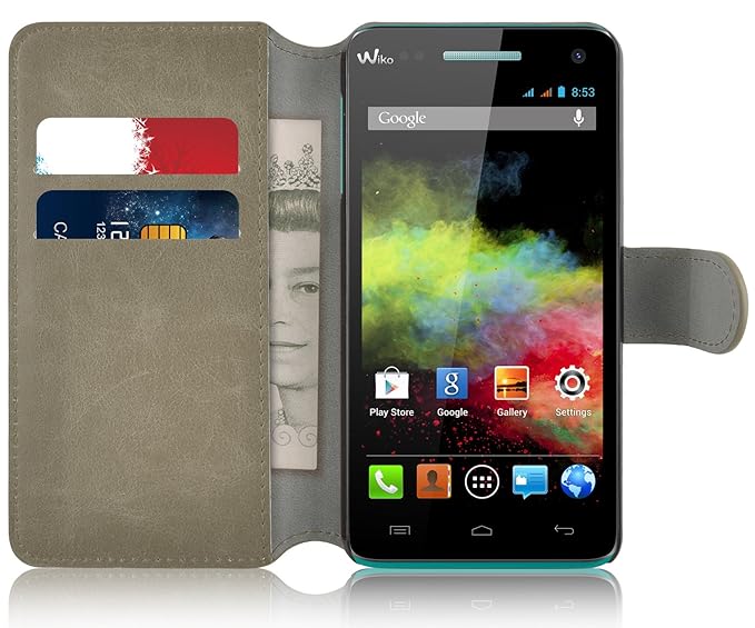 Wiko Rainbow Lederhülle | JAMMYLIZARD Handyhülle [ Retro Series ] Ledertasche Flip Case Cover Hülle Leder Schutzhülle mit Kar