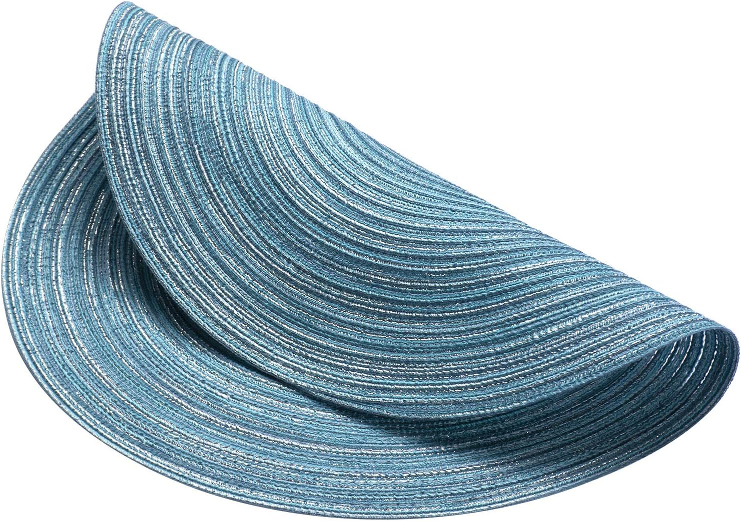 AHHFSMEI Round Placemats Set of 6 Round Braided Place mats 15 Inch Table Mats for Dining Tables Washable Heat Resistant Place mats for Party BBQ Christmas and Everyday Use (Blue Silver): Kitchen & Dining