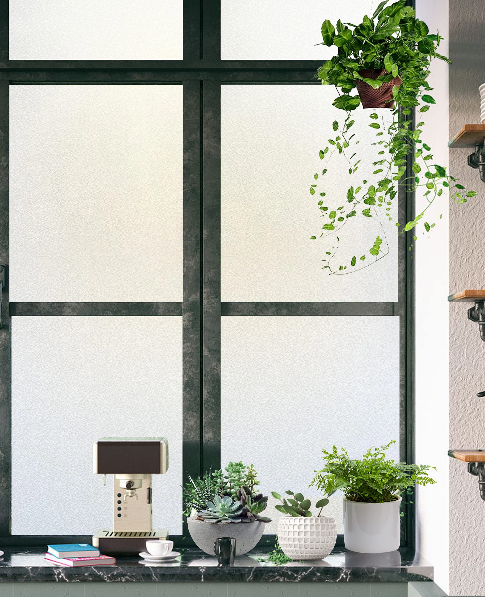 Frosted Window Film Self Adhesive Roll 90 X 400 cm, Shackcom Privacy Film for Glass Windows Static Cling with No Glue Removable Opaque Window Film Anti UV Heat Control for Home Office & Bathroom