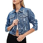 LifeShe Distressed Jean Jacket Women Cropped Button Down Washed Boyfriend Denim Jacket Crop Ripped Coat