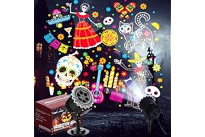 Lingvee Day of The Dead Projector Lights Outdoor LED Projector Cat Skeleton on Dynamic Waterproof Outdoor Indoor Day of The Dead Projection Patterns Spotlight for Landscape Garden Yard Patio Party