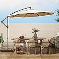 wikiwiki 10ft Patio Umbrellas Offset Outdoor Umbrella Cantilever Hanging Umbrellas w/Infinite Tilt, Fade Resistant Waterproof RECYCLED FABRIC Canopy & Cross Base, for Yard, Garden & Deck, Cream Beige