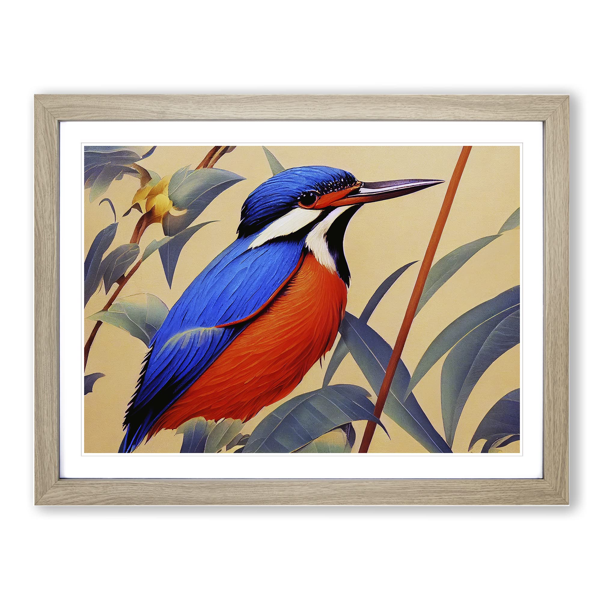 Vintage Art Kingfisher Bird Framed Print | A4 Oak Framed Wall Art | Ready to Hang | Classic Nature Picture | Living Room Bedroom Lounge Office