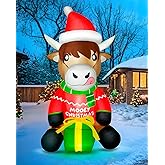 fotako 5FT Christmas Inflatables Highland Cow, Christmas Decoration Outdoor Built-in Bright LED Light Christmas Blow Up Cow Yard Decorations Blowups for Farm Indoor Holiday Party Xmas New Year