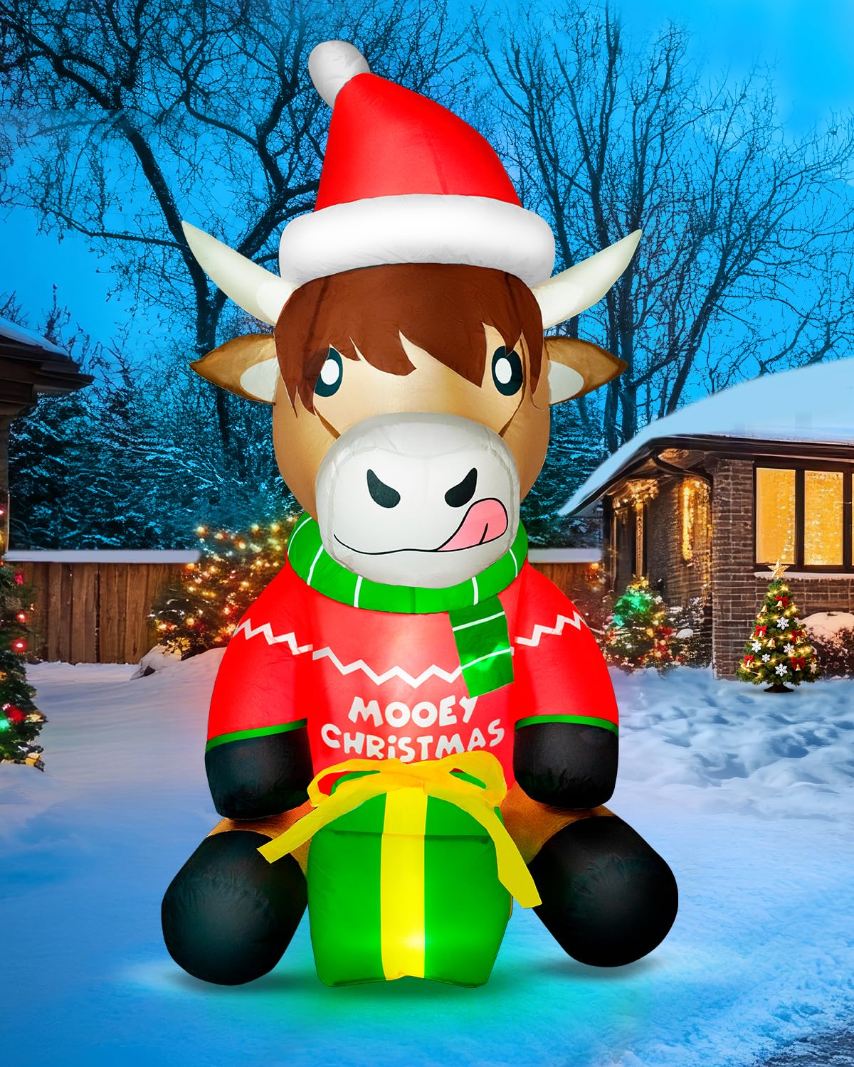 Photo 1 of fotako 5FT Christmas Inflatables Highland Cow, Christmas Decoration Outdoor Built-in Bright LED Light Christmas Blow Up Cow Yard Decorations Blowups for Farm Indoor Holiday Party Xmas New Year