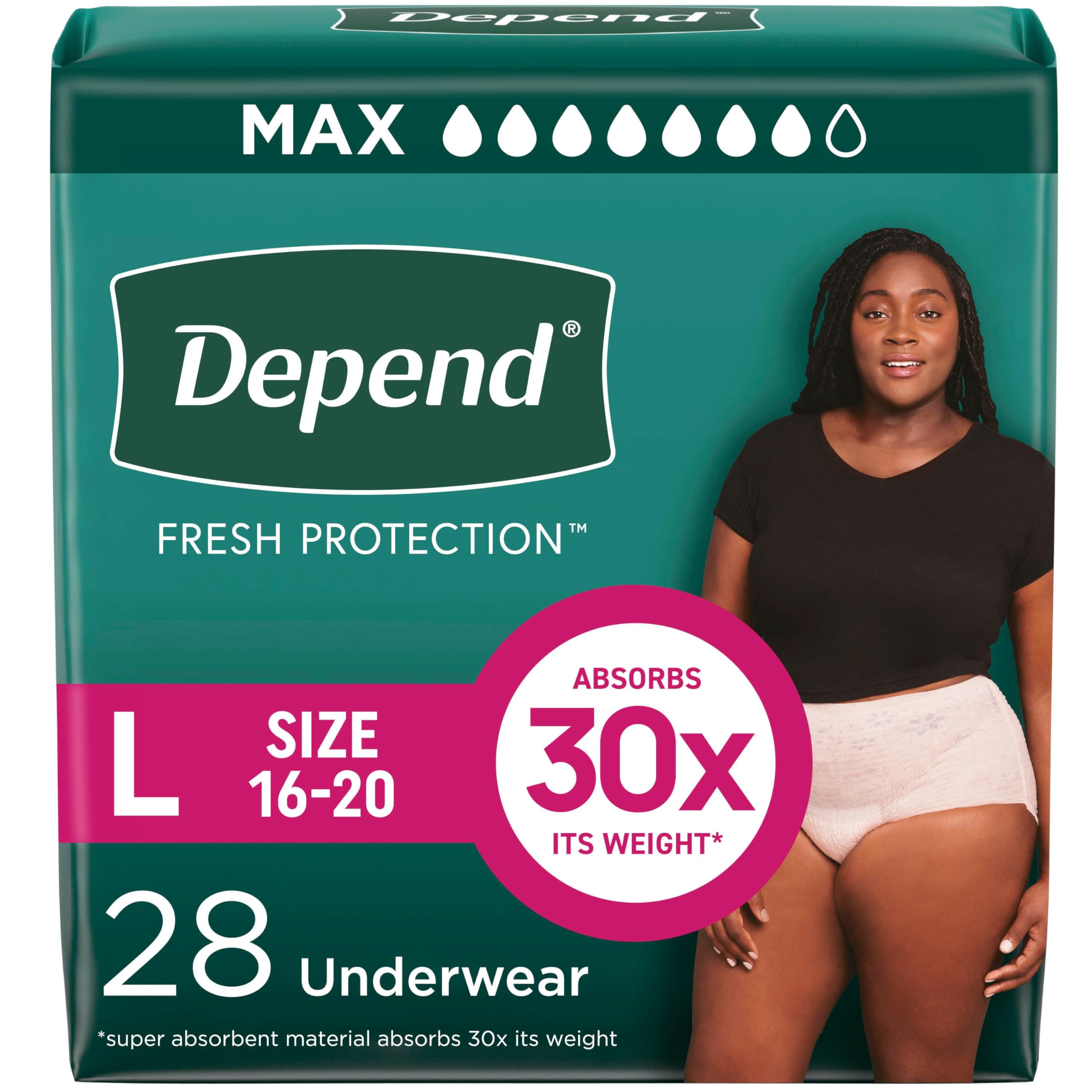 Photo 1 of Depend Fresh Protection Adult Incontinence & Postpartum Bladder Leak Underwear for Women, Disposable, Maximum, Large, Blush, 28 Count, Packaging May Vary