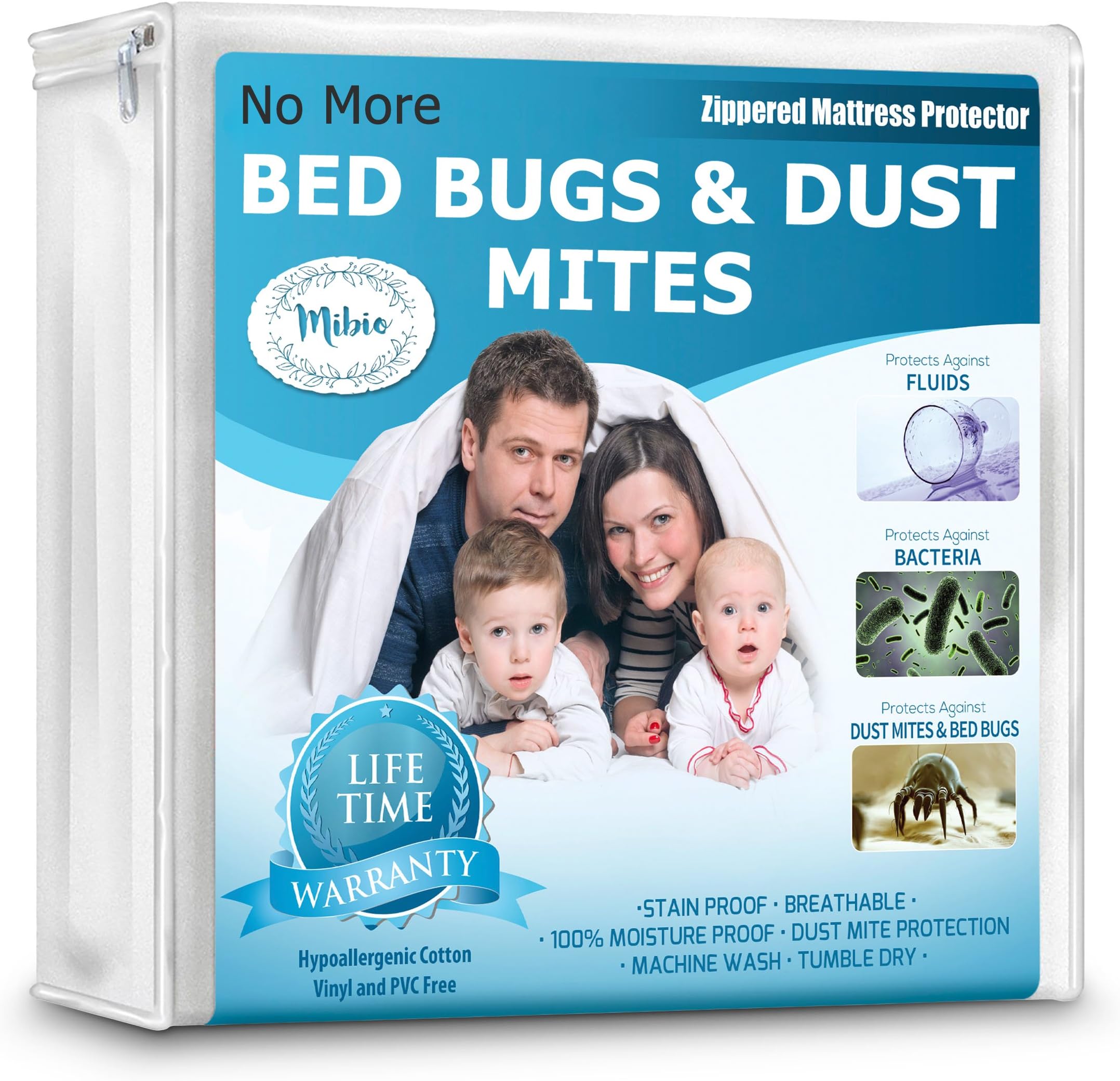 Bedbug Mattress Protector - Queen, King, Twin, Full, Cal, Pillow Top and Crib Sizes. Vinyl Free, Zippered, Hypoallergenic, Waterproof Covers, Bedbug, Dust Mite Proof – King Size