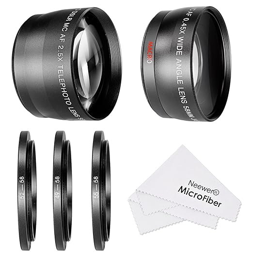 title=Neewer® 58 mm 0.45 x obiettivo grandangolare e 2,5 x Teleobiettivo Kit con 3