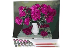 Opalberry Paint by Numbers for Adults, 16x20" Wrinkle-Free Rolled Canvas - Adults' Paint-by-Number Kits on Canvas - DIY Oil Painting by Numbers for Adults - Paint by Numbers for Adults Purple Peonies