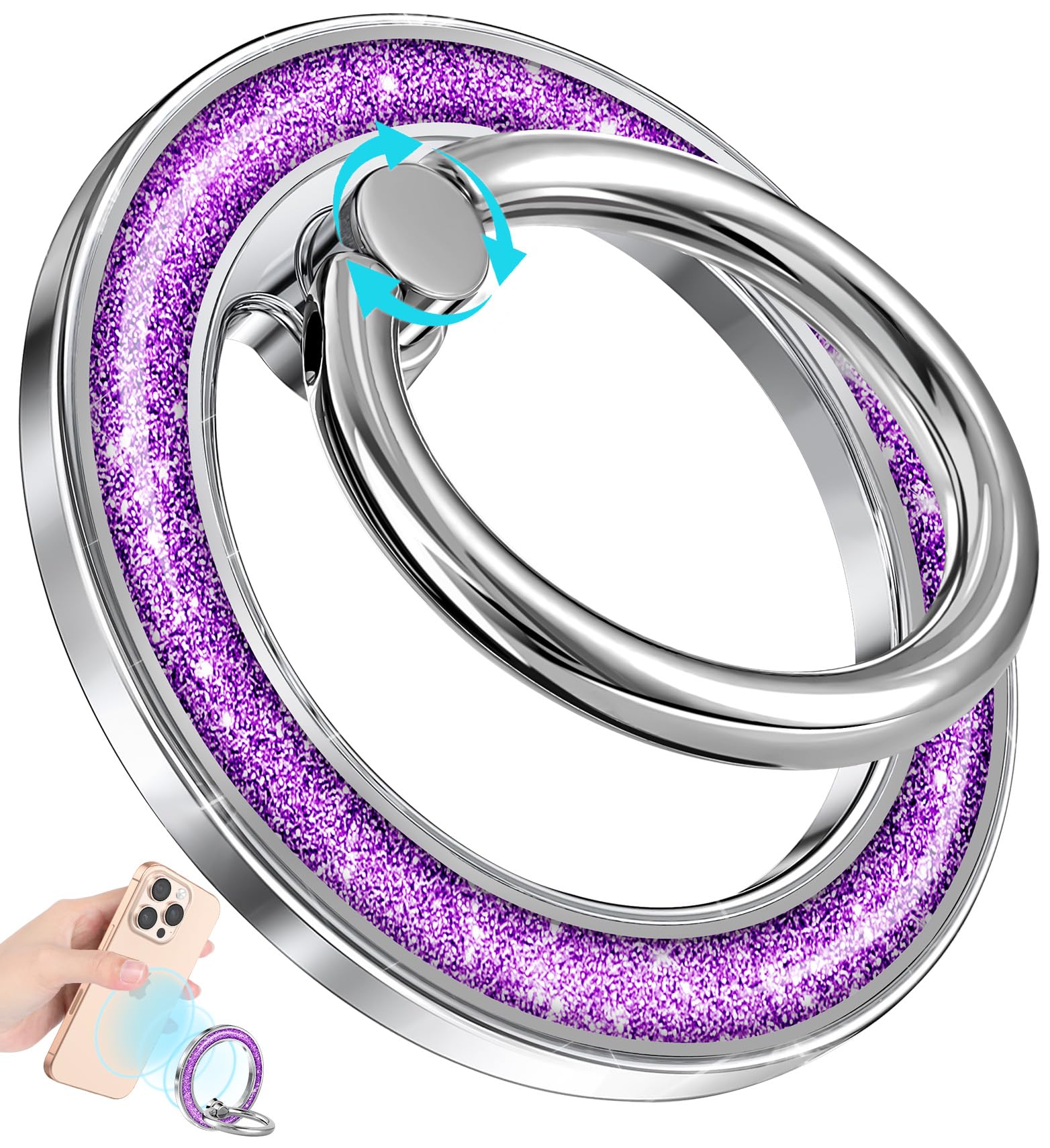 LISEVO Phone Ring Holder Compatible with MagSafe - Magnetic Cell Phone Grip Women Glitter Magnet Removable Finger Ring Grip Stand Cute Bling Shine for iPhone 17 16 15 14 13 Pro Max Plus Air, Purple