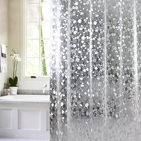 ShowPower Nr.1021 Extra Lang Duschvorhang 3D Steinmuster, PVC Wasserdicht, Halb-transparent Klar, Anti Schimmel, 240 x 180cm,