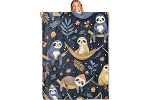 MIEPOS Cute Sloth Throw Blanket,60x80in,Soft,Lightweight Flannel,Adorable Leaf Dark Blue Blankets - Gifts for Kids & Animal Lovers,for Couch Office Travel,Home Living Room Decor
