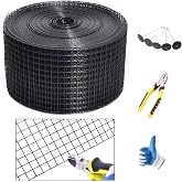 YESON Solar Panel Guard, 6in X 100ft PVC Coated Critter Guard Roll Kit for Solar Panel Wire Screen, Black Pigeon Barrier Netting with 120 Fastener Clips, Cutting Scissor, Gloves