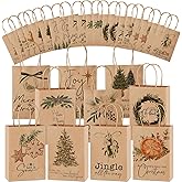 Tenceur 20 Pcs Christmas Gift Bags Bulk with Handles Reusable Kraft, Holiday Vintage Small Paper Christmas Bags for Gifts for Xmas Stuffer Candy Present Wrapping, 8.27 x 5.91 x 3.15 Inches (Brown)