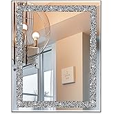 Ruomeng Rectangular Wall Mirror, 16" x 20", Crystal Crush Diamond, Bathroom, Entryway & Bedroom