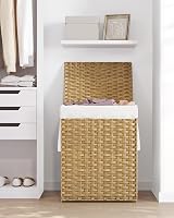 SONGMICS 90L Laundry Basket with Lid Rattan Wicker Foldable Removable Liner view 9