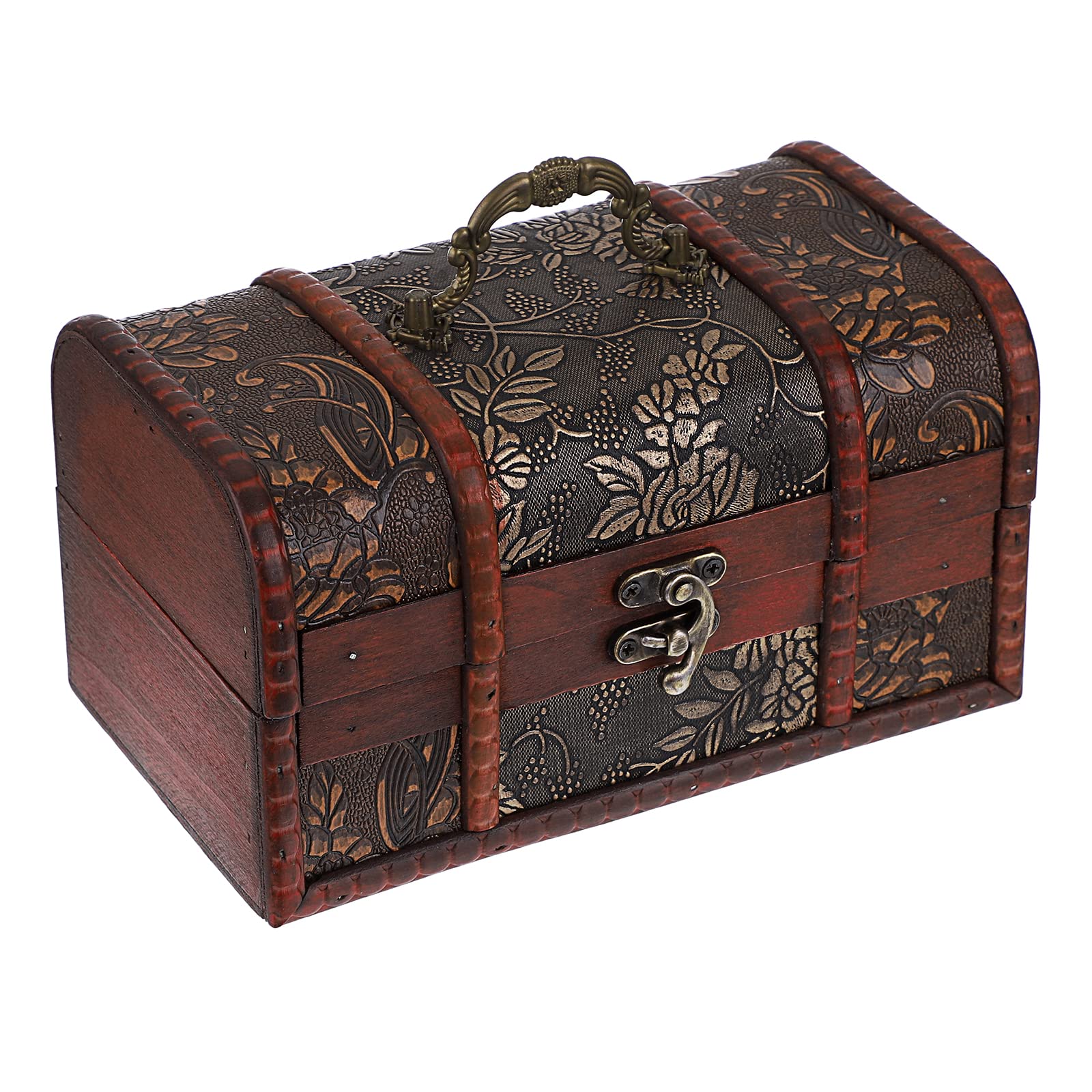 IGNPION Wooden Pirate Treasure Chest with Flower Motifs, Vintage Style Gift Box for Decorative Jewelry & Trinket Storage, Coin Collection, Letter (Medium)