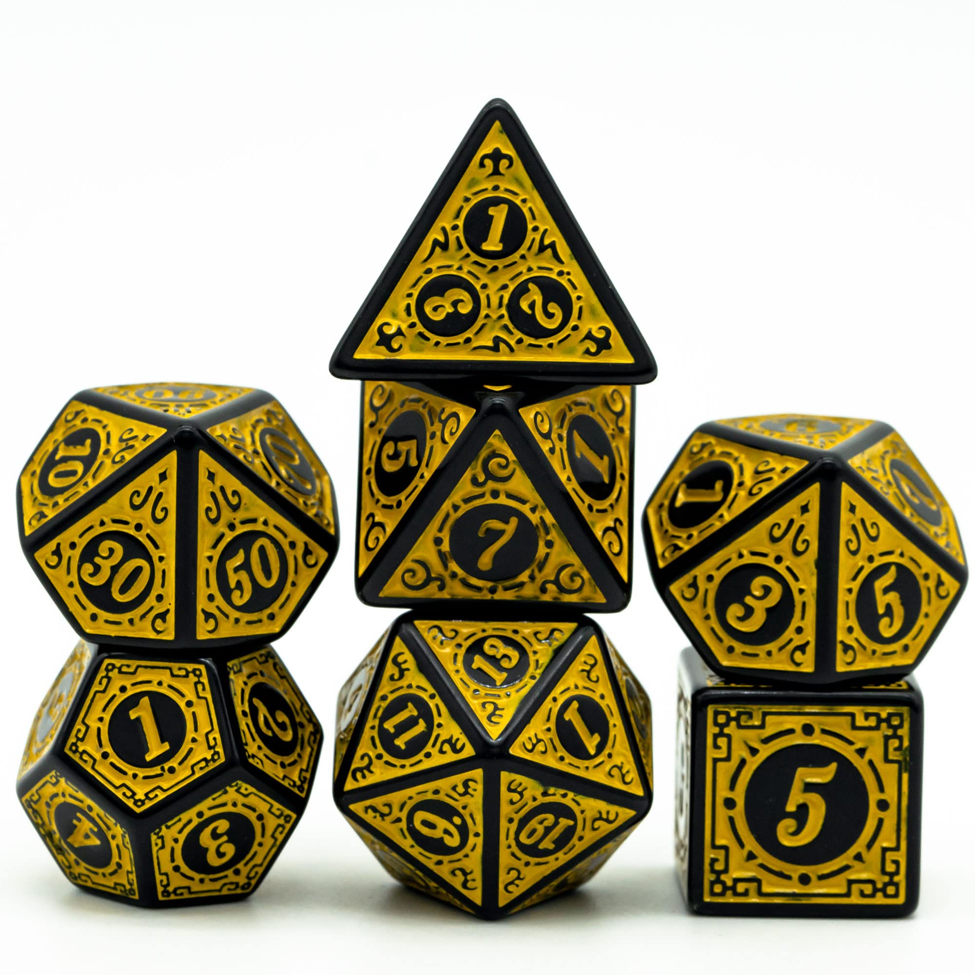 Cusdie 7Pcs/Set DND Dice Set D&D Polyhedral Dice for Dungeons and Dragons TTRPG Role Playing Dice Games RPGs (Yellow with Black Edge) — image 1