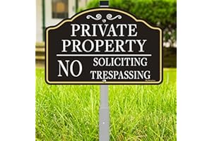 BMYTOO 1 Pack Private Property No Trespassing Sign No Soliciting Sign for House and Yard -12" x 8" Rust/Fade-Free Metal Sign with 28 Inches Long Stake Aluminum
