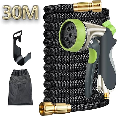 Begleri Flexibler Gartenschlauch Dehnbarer 30m Flexschlauch Mit Metall Garten Handbrause Wasserschlauch Flexibel Fur Bewasserung Gartenarbeit Autowasche Reinigung Schwarz Amazon De Garten