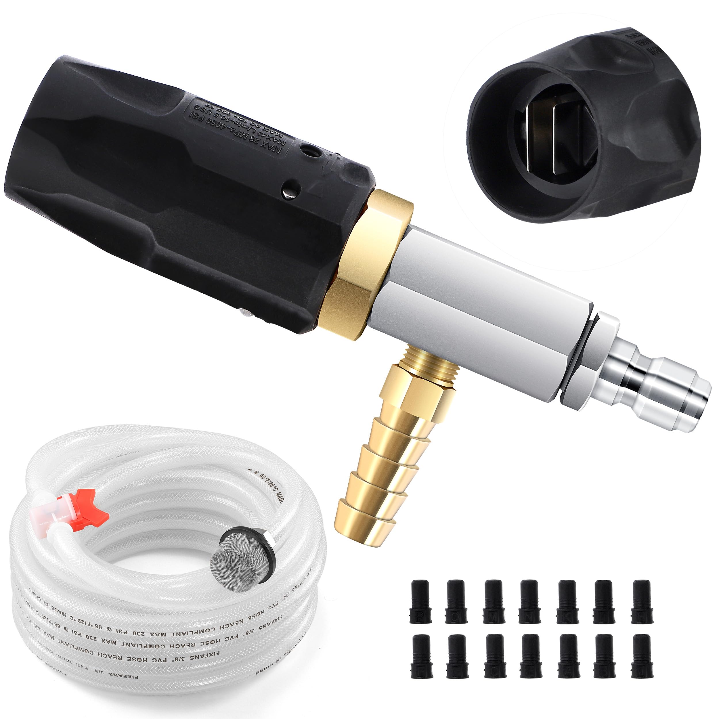 Photo 1 of FIXFANS Adjustable Pressure Washer Long Range Nozzle 4-4.5 GPM with 45 FT Braid Hose, Downstream Injector Power Washer Spray Nozzle, External Chemical Injection, 1/4'' Quick Connect, 2500 to 4000 PSI