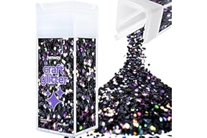 Hemway Premium Craft Glitter Shaker 110g - Black Holographic | Super Chunky Metallic Flake Sequins for Resin & Epoxy Crafts |