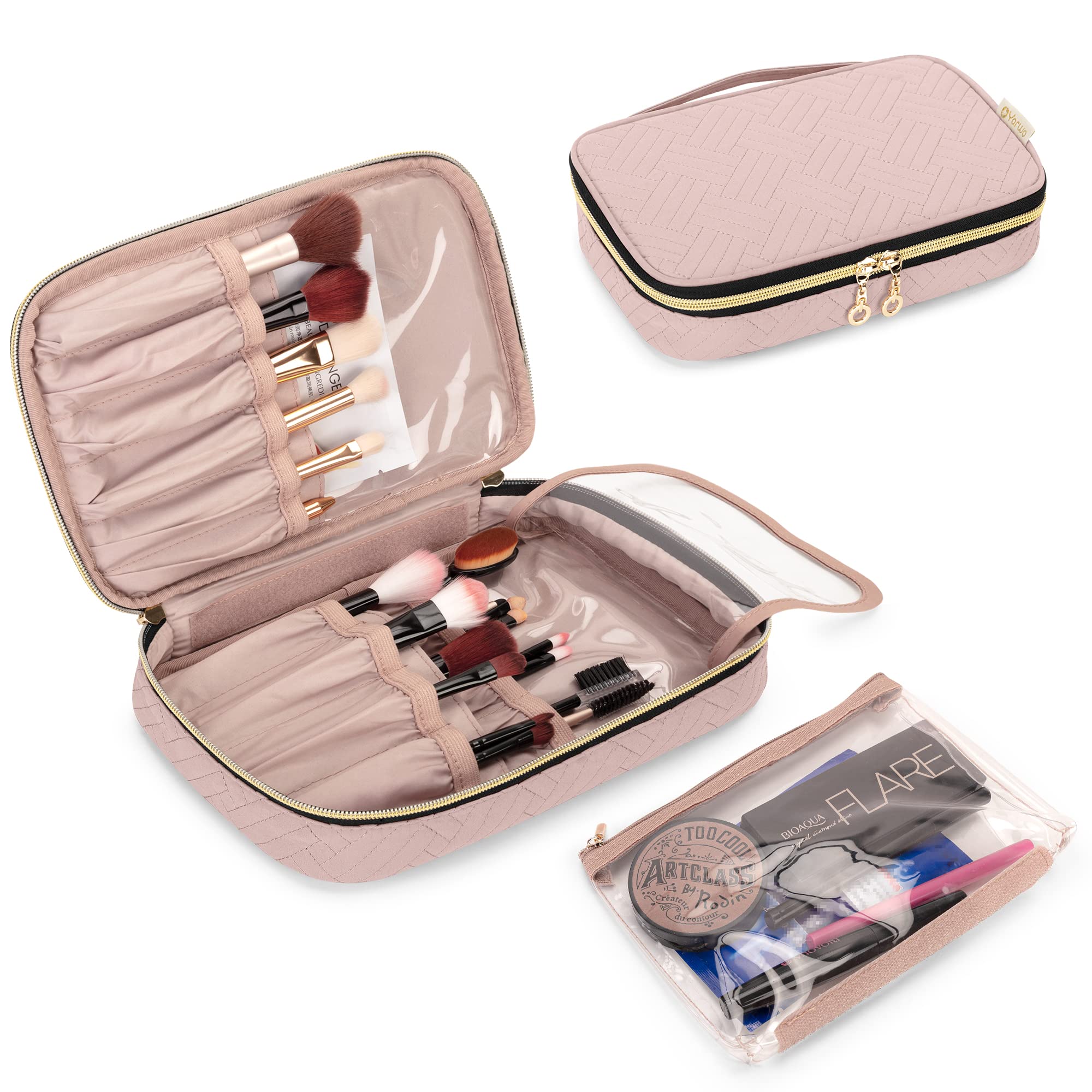 Yarwo Travel Makeup Brush Bag, Organiser (up to 24cm), Cosmetic Case With Detachable Transparent Pocket for Brush Set and Supplies, Vintage Rose (Bag Only)