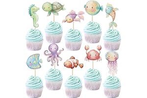 Ercadio 20Pcs Ocean Animal Cupcake Toppers Under the Sea Turtles Octopus Cupcake Picks Seahorse Coral Cake Decorations for Under the Sea Theme Baby Shower Birthday Party Supplies