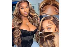 Aicrelery Highlight 4/27 13x6 Body Wave HD Transparent Lace Front Wigs Human Hair Honey Blonde Body Wave Lace Frontal Wig For Women 180% Density Ombre Lace Front Wig Pre Plucked with Baby Hair 26inch