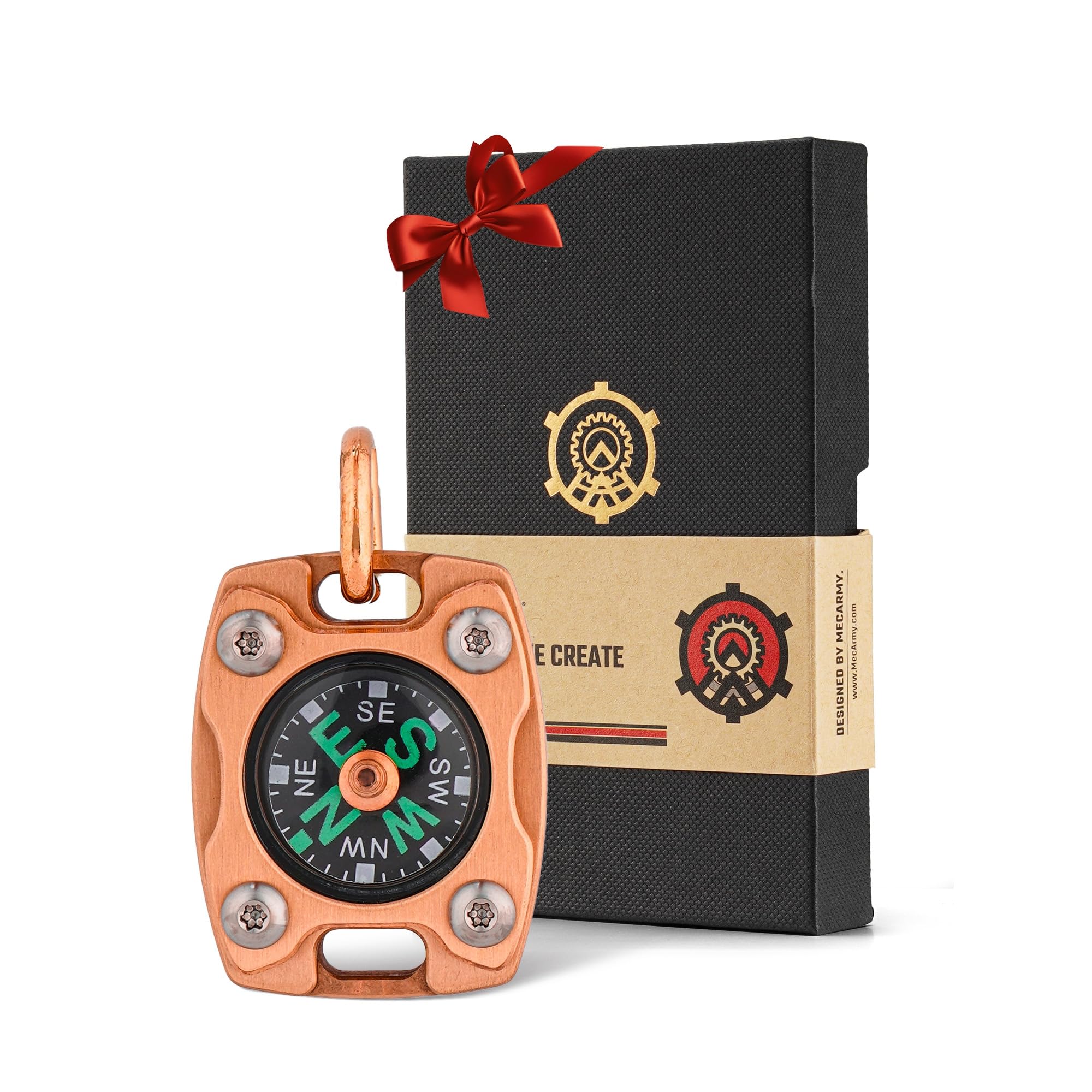 MecArmy Compass in Gift Box - Christmas Graduation Birthday Anniversary Wedding Thanksgiving Gifts with Necklace, EDC Titanium/Brass Compass,Precision Navigation, Glow in The Dark, IPX5 Waterproof