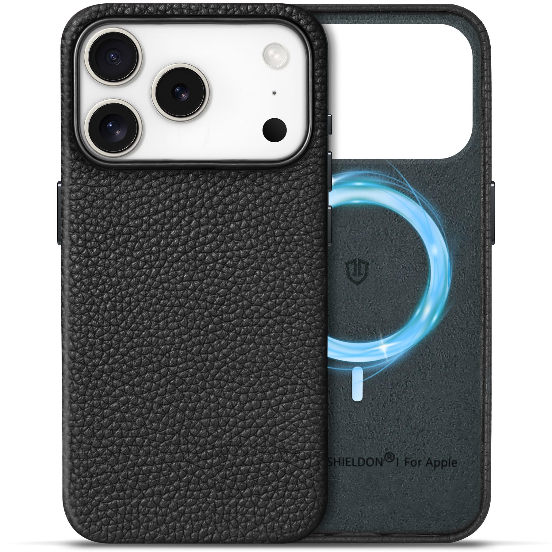 Photo 1 of SHIELDON Leather Case for iPhone 17 Pro 6.3 Inch 2025 | Compatible with Magsafe | Magnetic Wireless Charging | Shock-Absorbent | Slim Fit | Non-Slip | Metal Buttons | Camera Bump Frame - Pebbled Black 