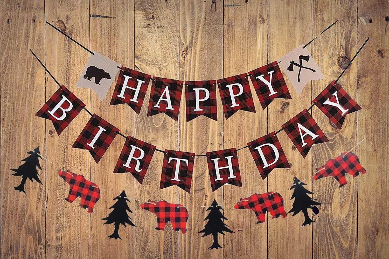 Lumberjack Happy Birthday Banner and Garland Party Supplies for Baby Shower Party Decoration