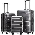 Coolife Luggage Expandable 3 Piece Sets PC+ABS Spinner Suitcase 20 inch 24 inch 28 inch (Charcoal., 3 piece set)
