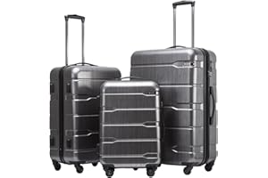 Coolife 3-Piece Luggage Set with Expandable 28-Inch Suitcase, PC+ABS Spinner (20/24/28 Inch, Charcoal)