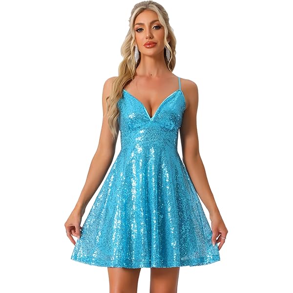 Vestido De Cóctel Con Lentejuelas Allegra K Para Mujer, Tirantes Finos, Espalda Abierta Con Cordones - Ideal Fiestas, Noche, Navidad